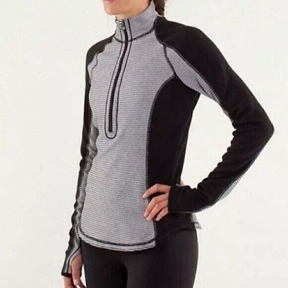 Lululemon Run U-Turn Mini Check Pique Heathered Black White Pullover Top - Picture 3 of 16